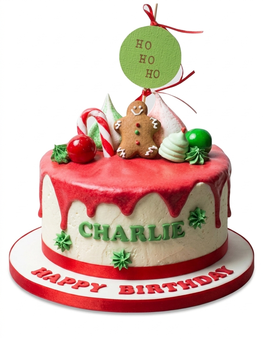Festive Gingerbread Drip Christmas Birthday Cake