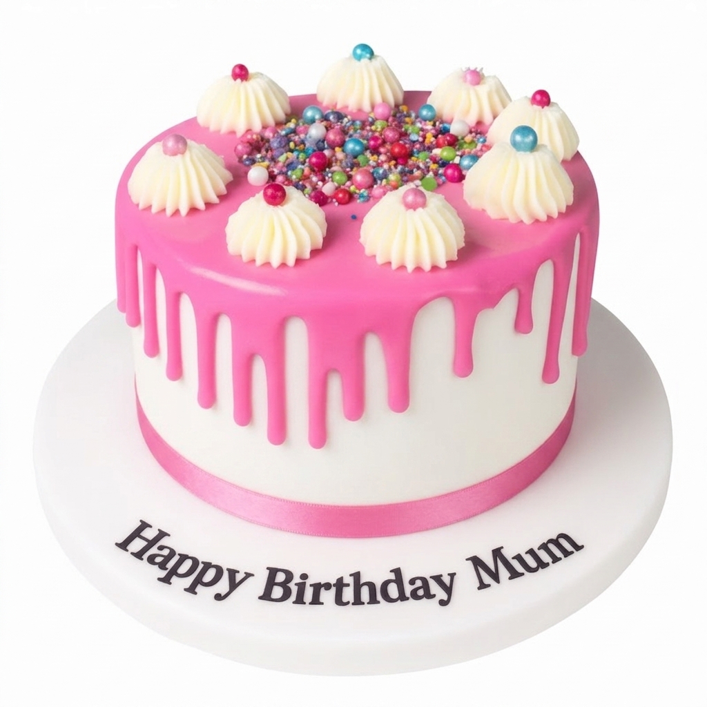 Vibrant Pink Drip Birthday Cake with Sprinkles