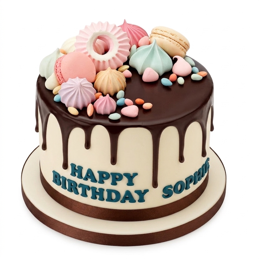 Drip Birthday Cake with Macarons & Meringues for Her