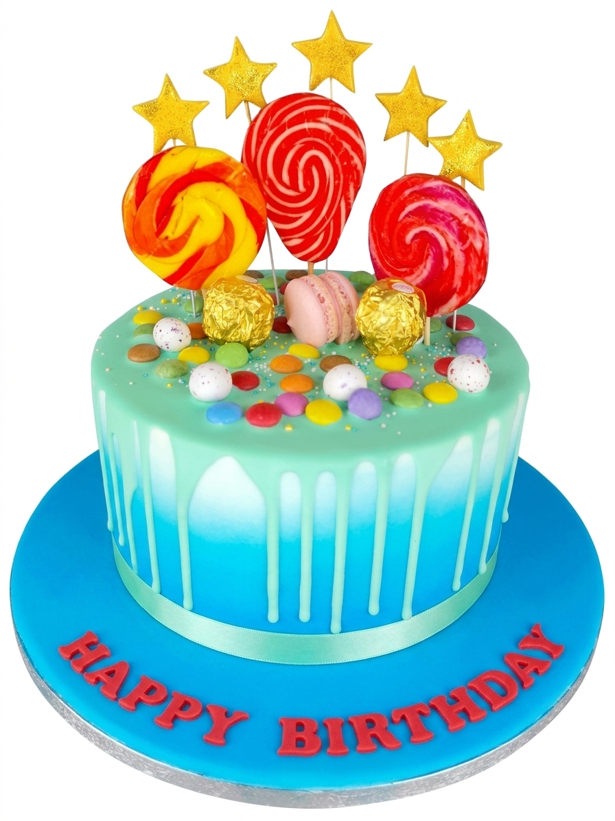 Candy Drip Birthday Cake with Lollipops & Sweets