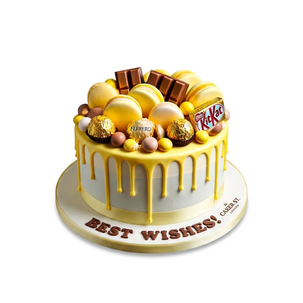 Chocolate Drip Birthday Cake with Macarons & Sweets