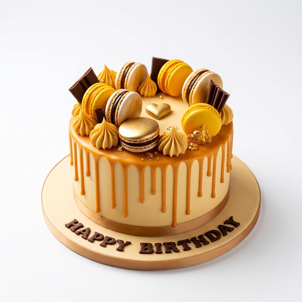 Elegant Macaron Drip Birthday Cake
