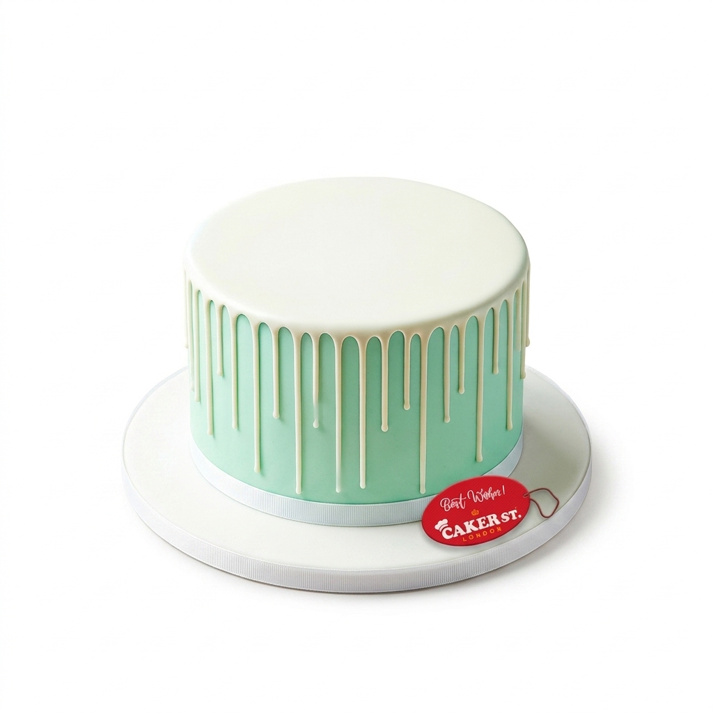 Elegant White Drip Birthday Cake with Mint Green