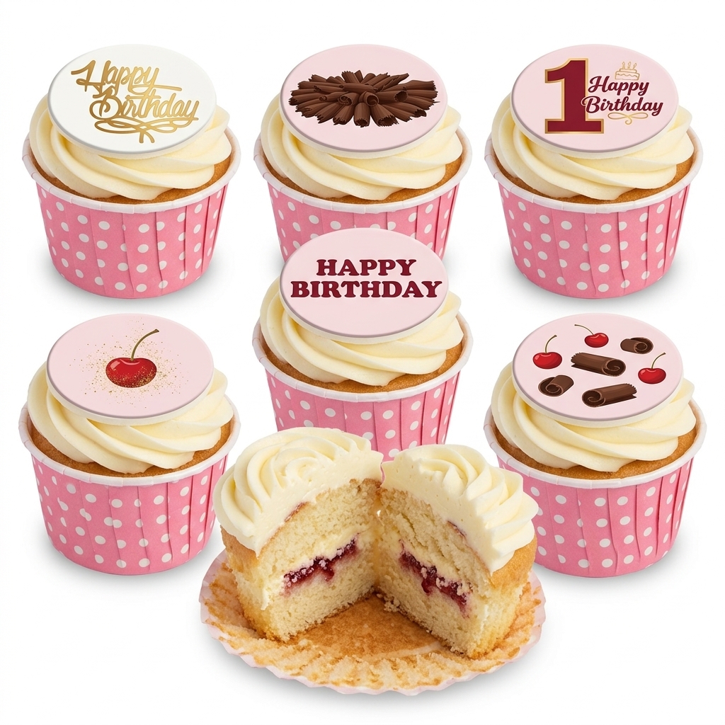 Classic Birthday Cupcakes with Assorted Toppers