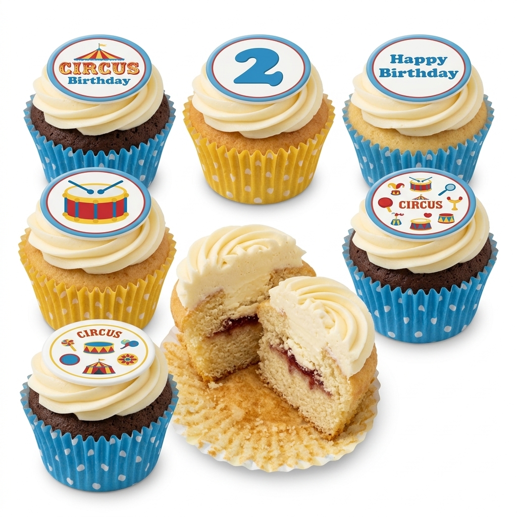 Circus Birthday Cupcakes with Custom Age Topper