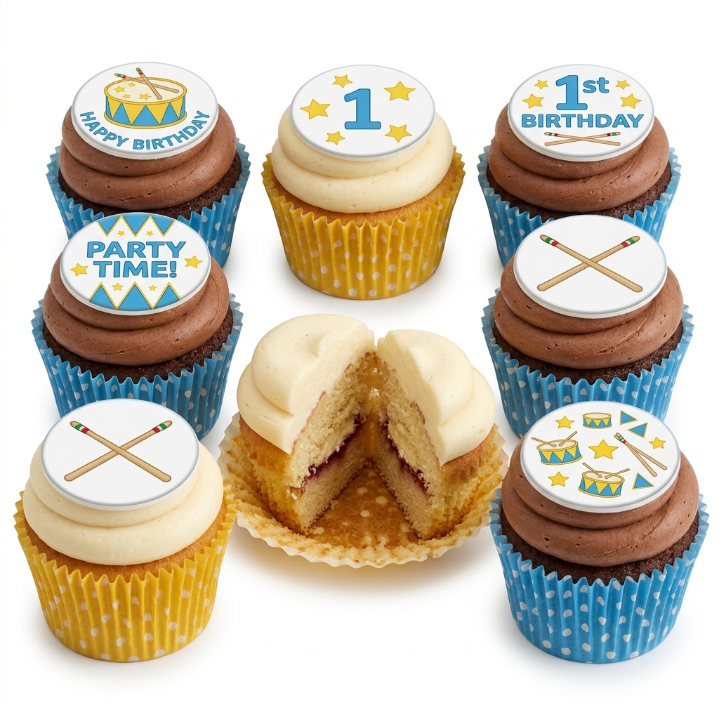 Drum Theme 1st Birthday Cupcakes