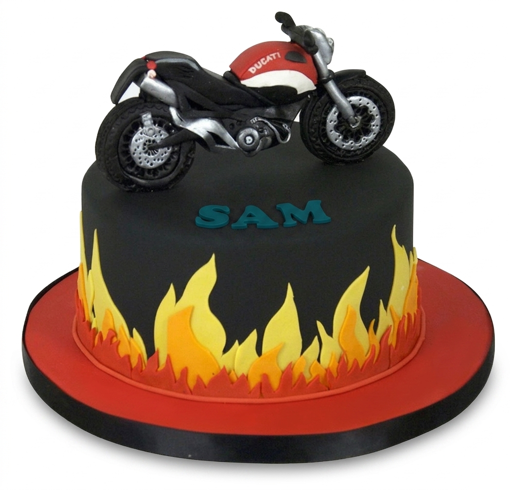 Motorcycle Birthday Cake with Flames