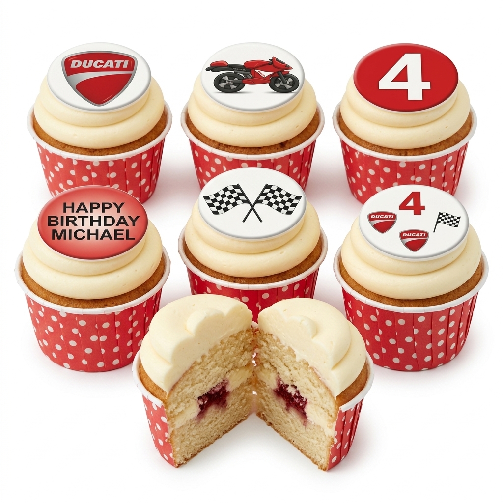 Ducati Motorcycle Birthday Cupcakes with Custom Age