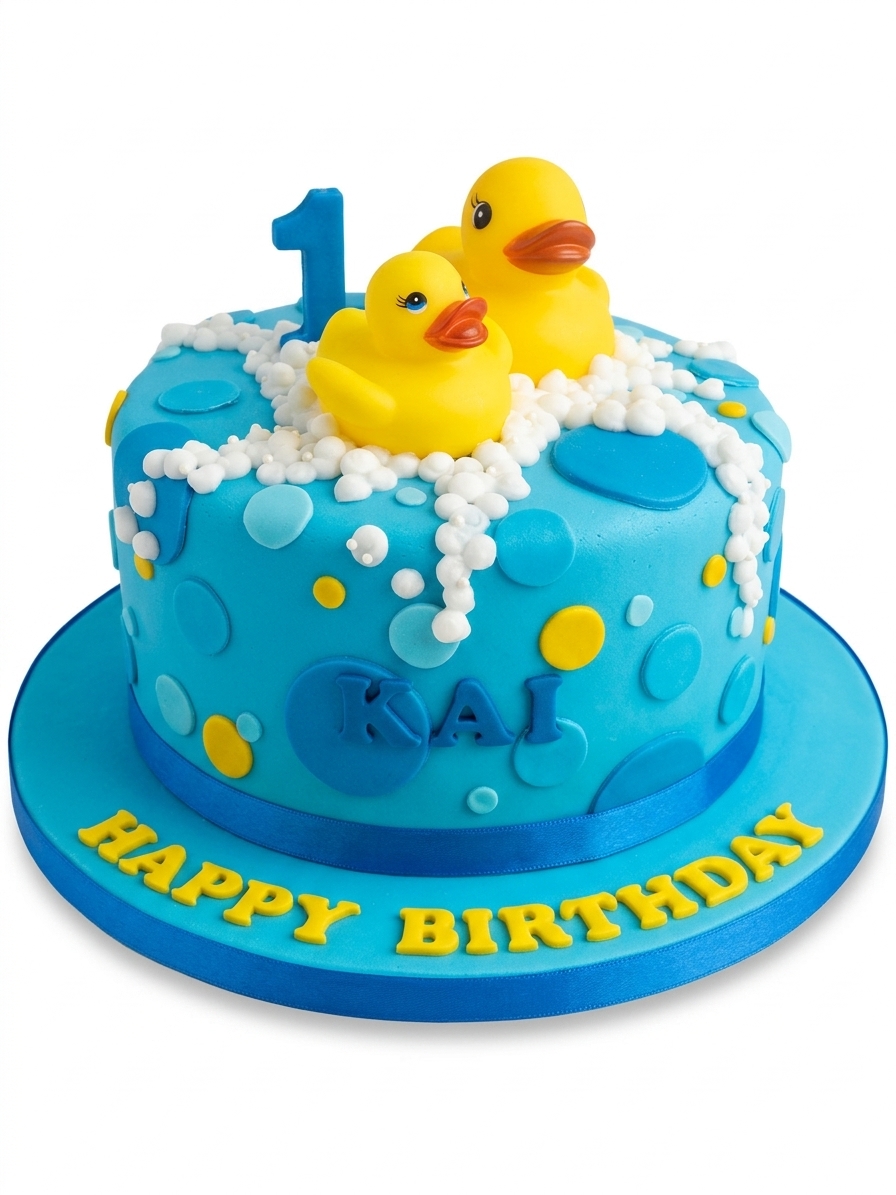 Baby Boy 1st Birthday Duck Theme Cake