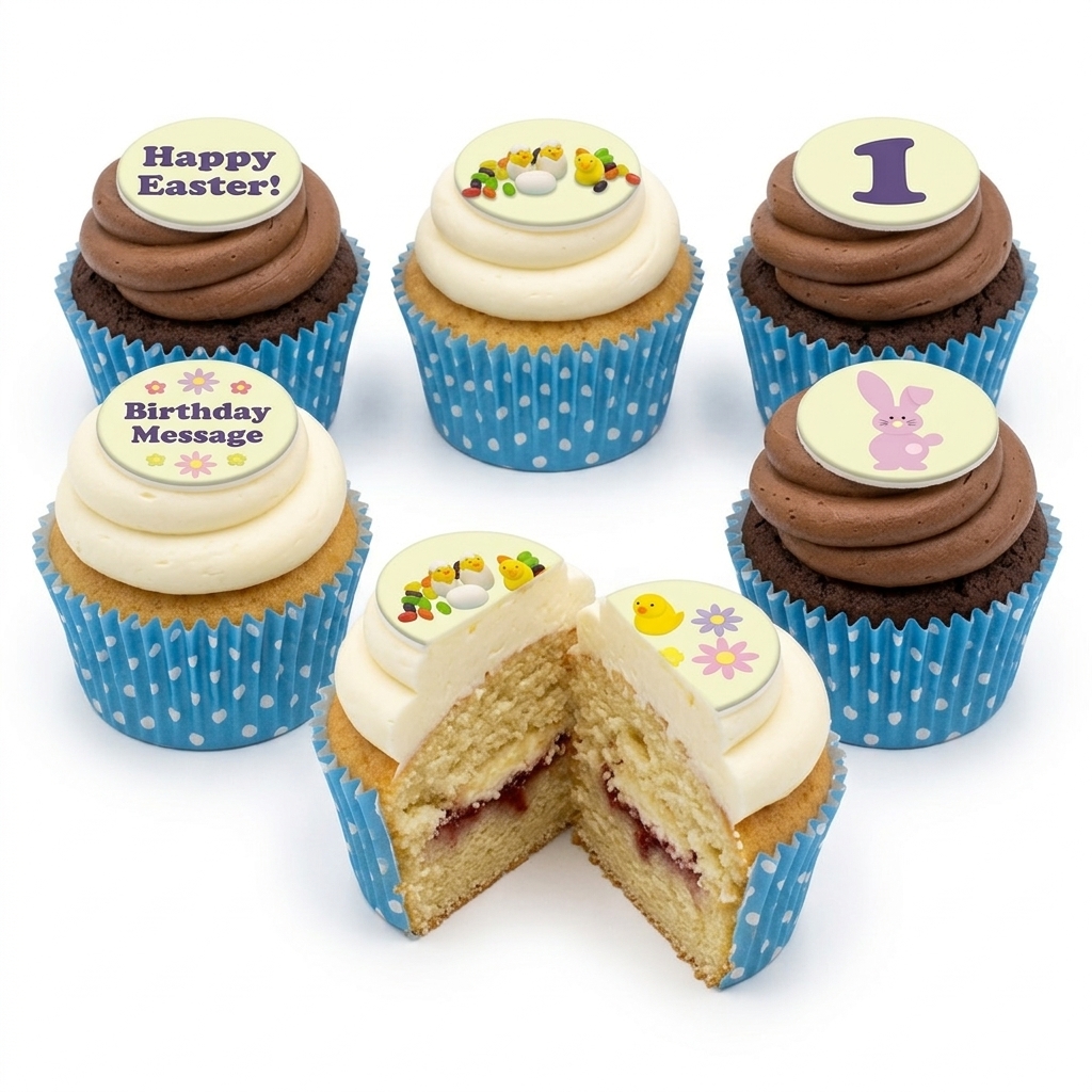 Easter Cupcakes with Custom Message Toppers