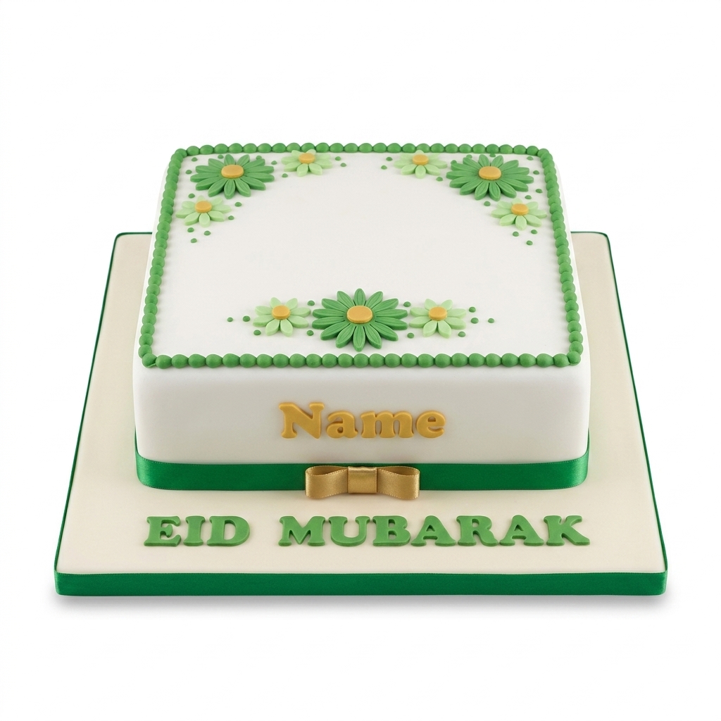 Floral Eid Mubarak Cake with Personalised Name