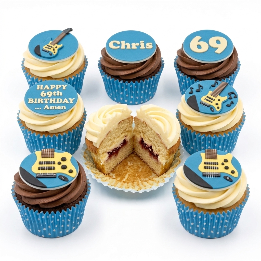 Guitar Theme Birthday Cupcakes for Him with Custom Age