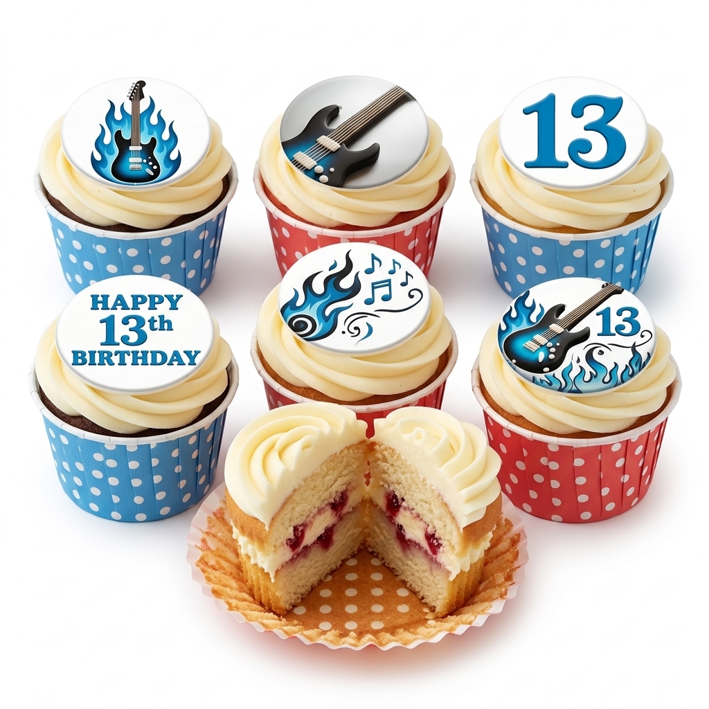 Rock Music Guitar Birthday Cupcakes