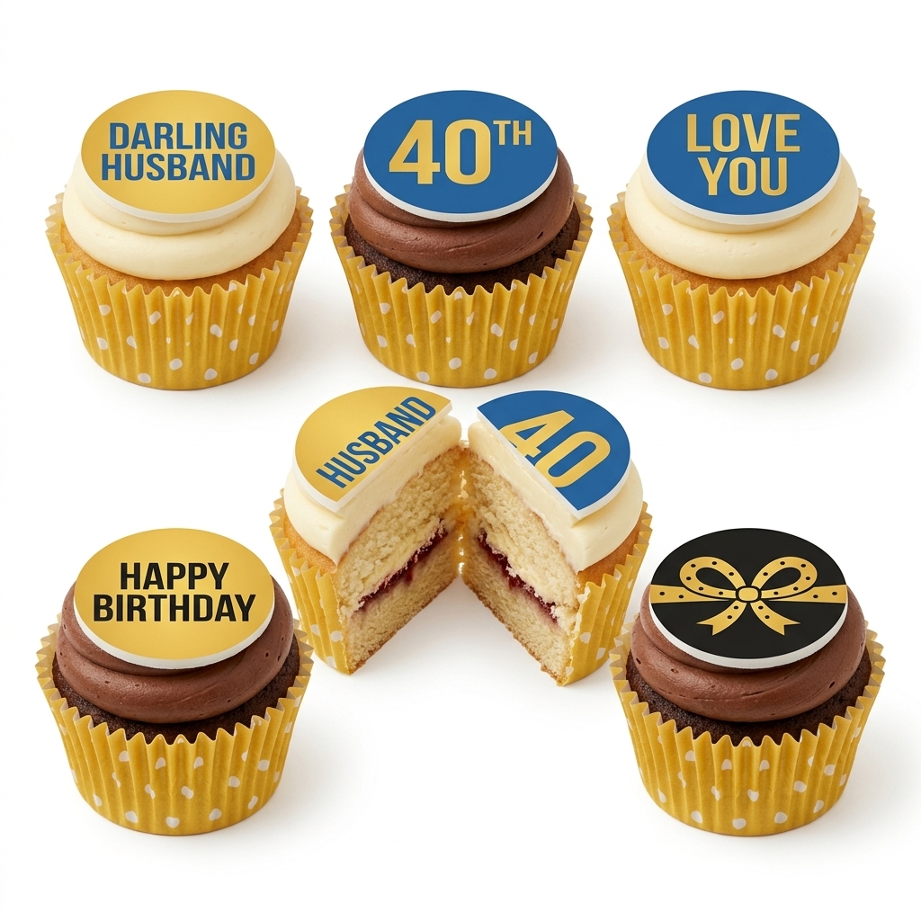 Husband's Birthday Cupcakes with Custom Age Toppers