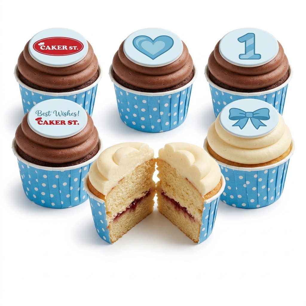 1st Birthday Cupcakes for Boys with Blue Bow & Heart