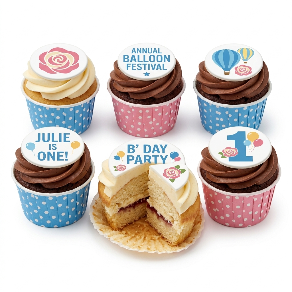 Colourful Kids Birthday Cupcakes with Custom Toppers