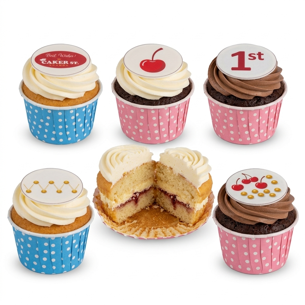 Classic Birthday Cupcakes with Custom Toppers