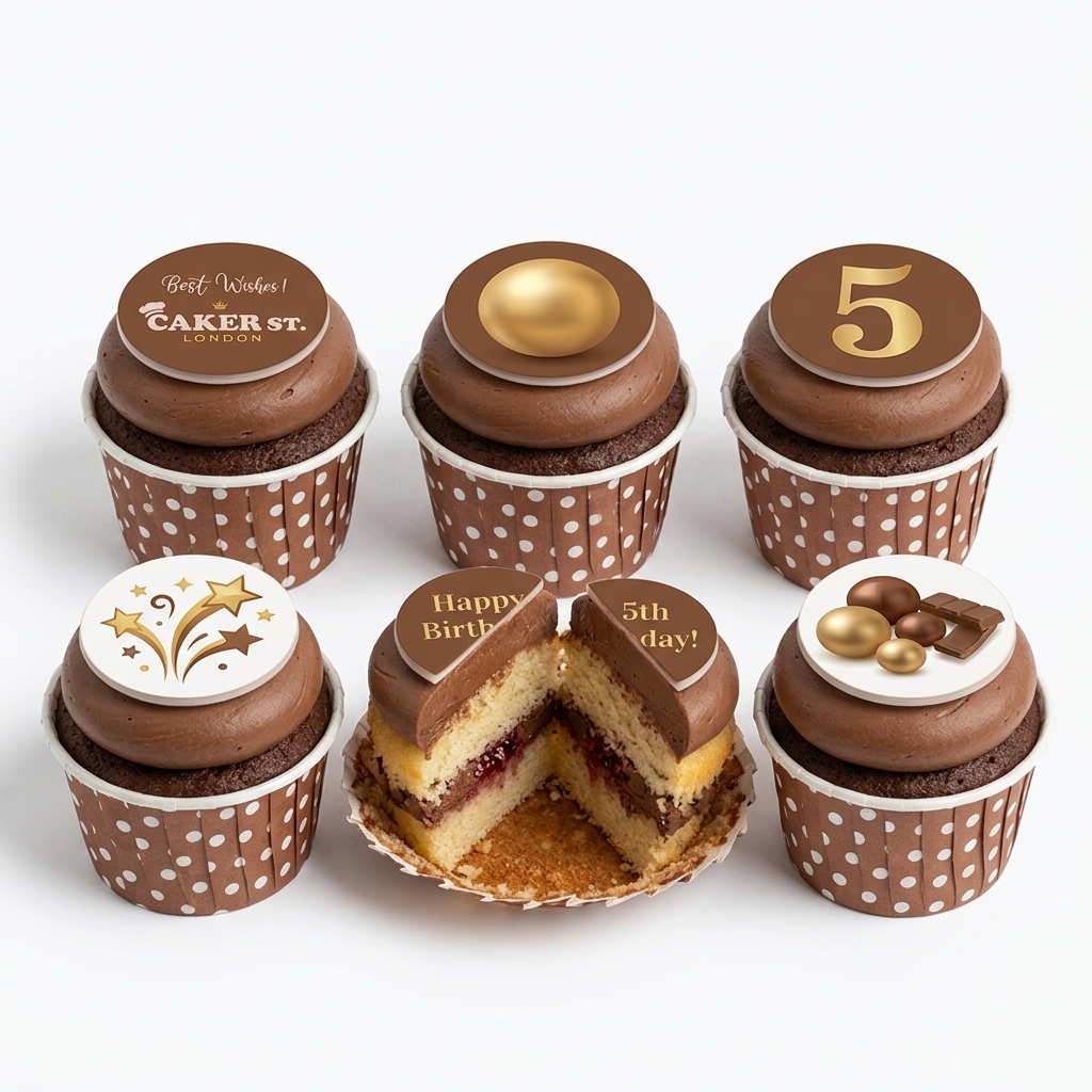 Chocolate Birthday Cupcakes with Gold Decorations