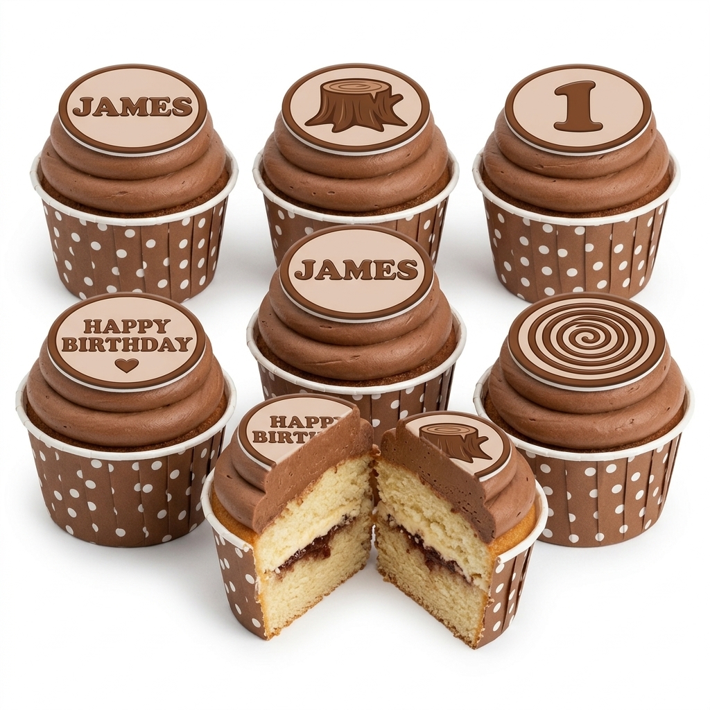 Woodland Theme Birthday Cupcakes with Custom Toppers