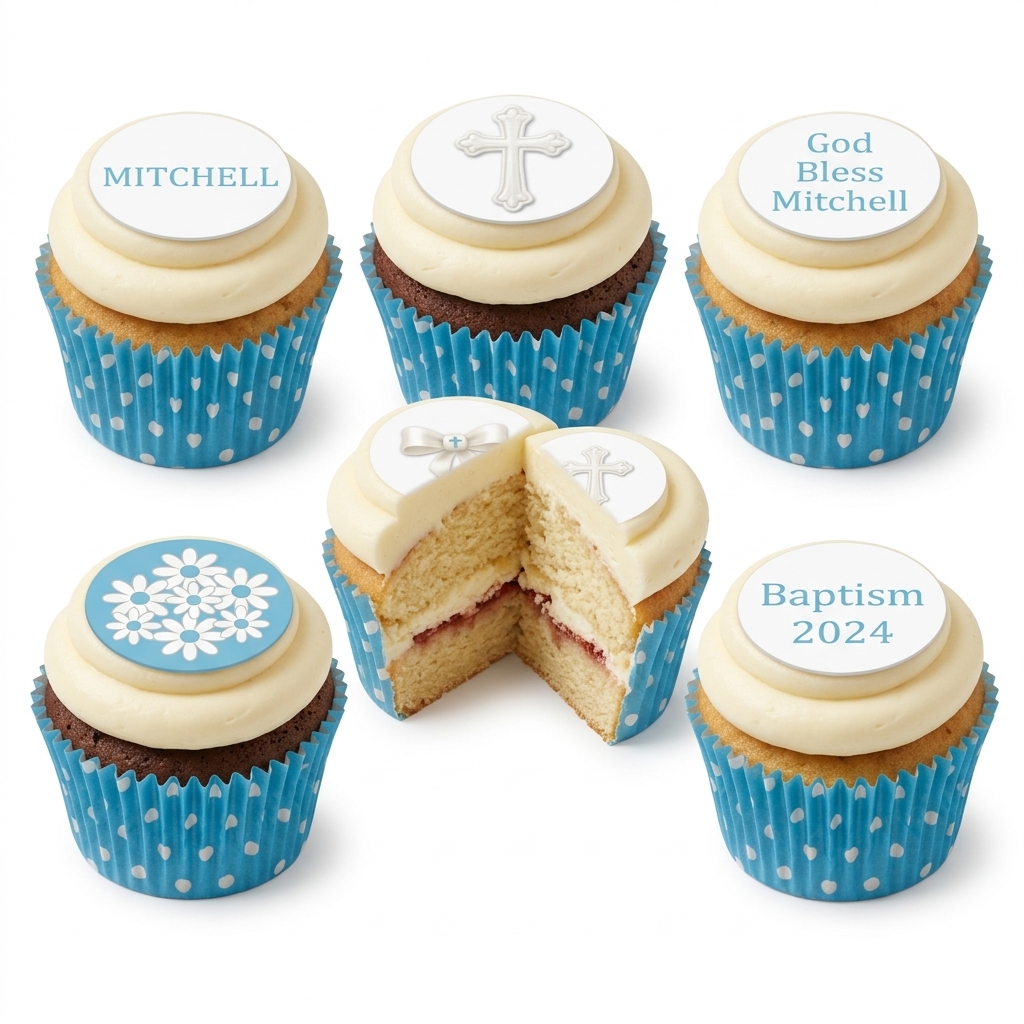Christening Cupcakes for Boys with Personalised Toppers