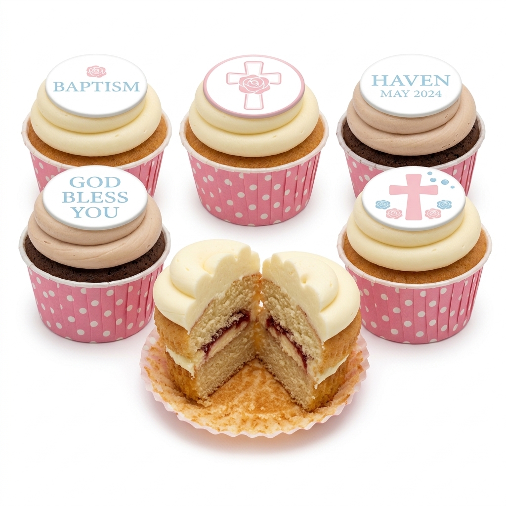 Rose & Cross Christening Cupcakes