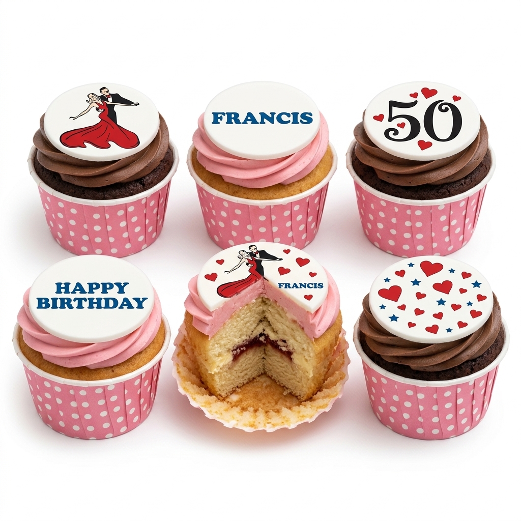 Elegant Dancing Couple Birthday Cupcakes with Custom Age
