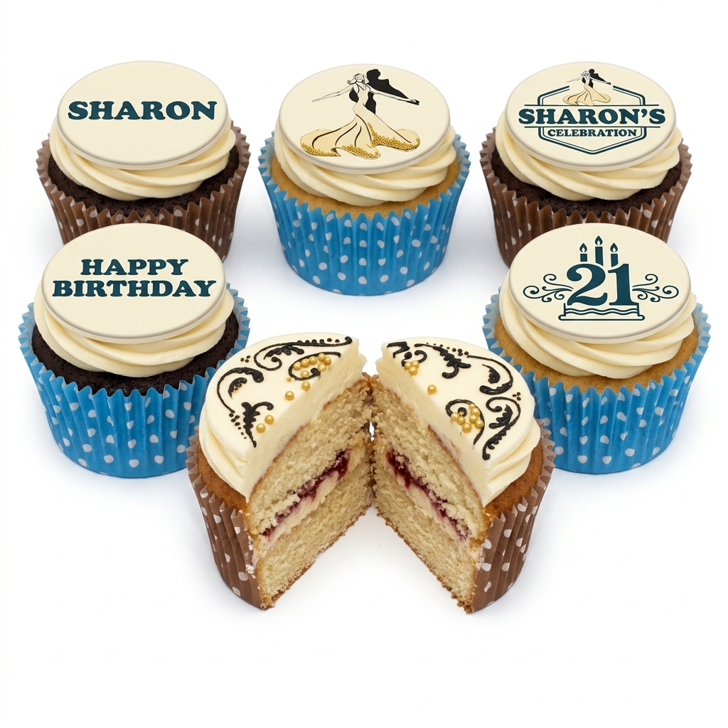 Elegant Celebration Birthday Cupcakes with Custom Age Topper