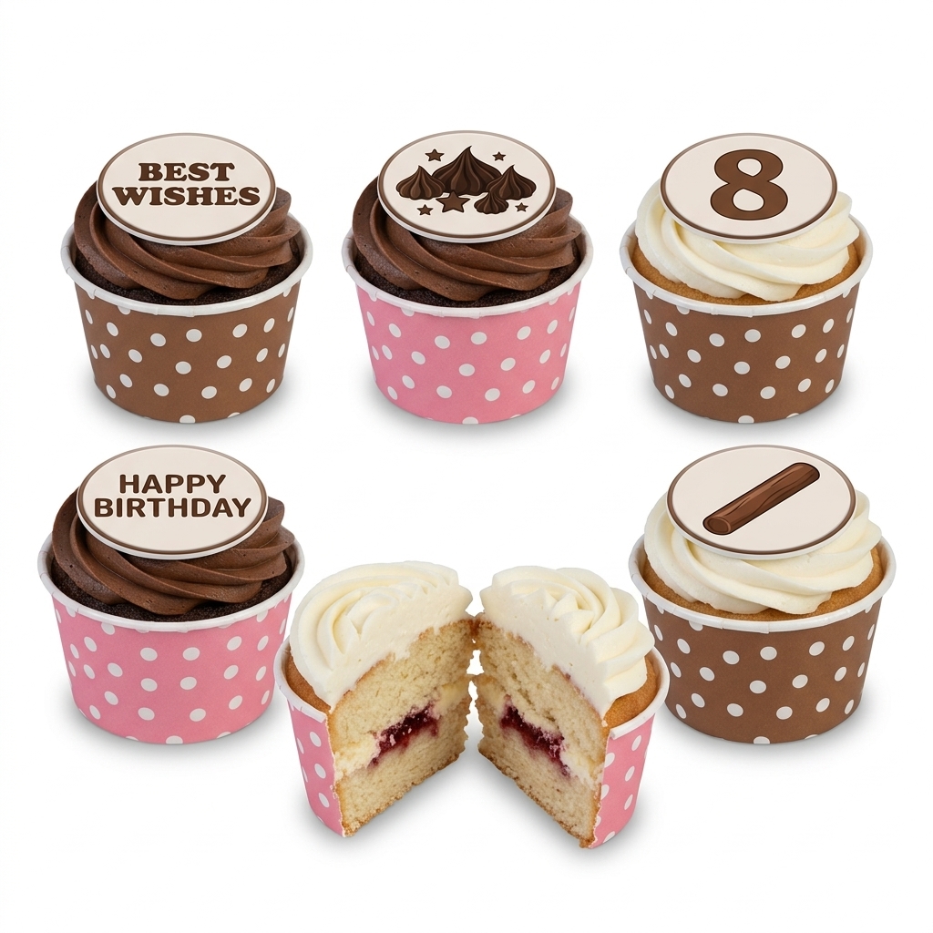 Birthday Cupcakes with Custom Toppers
