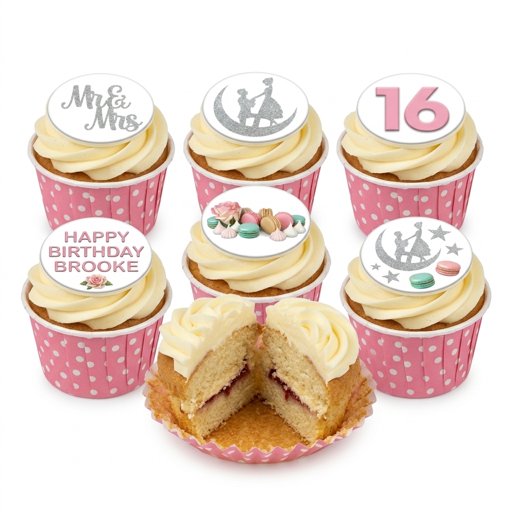 Elegant Floral Birthday Cupcakes with Custom Toppers