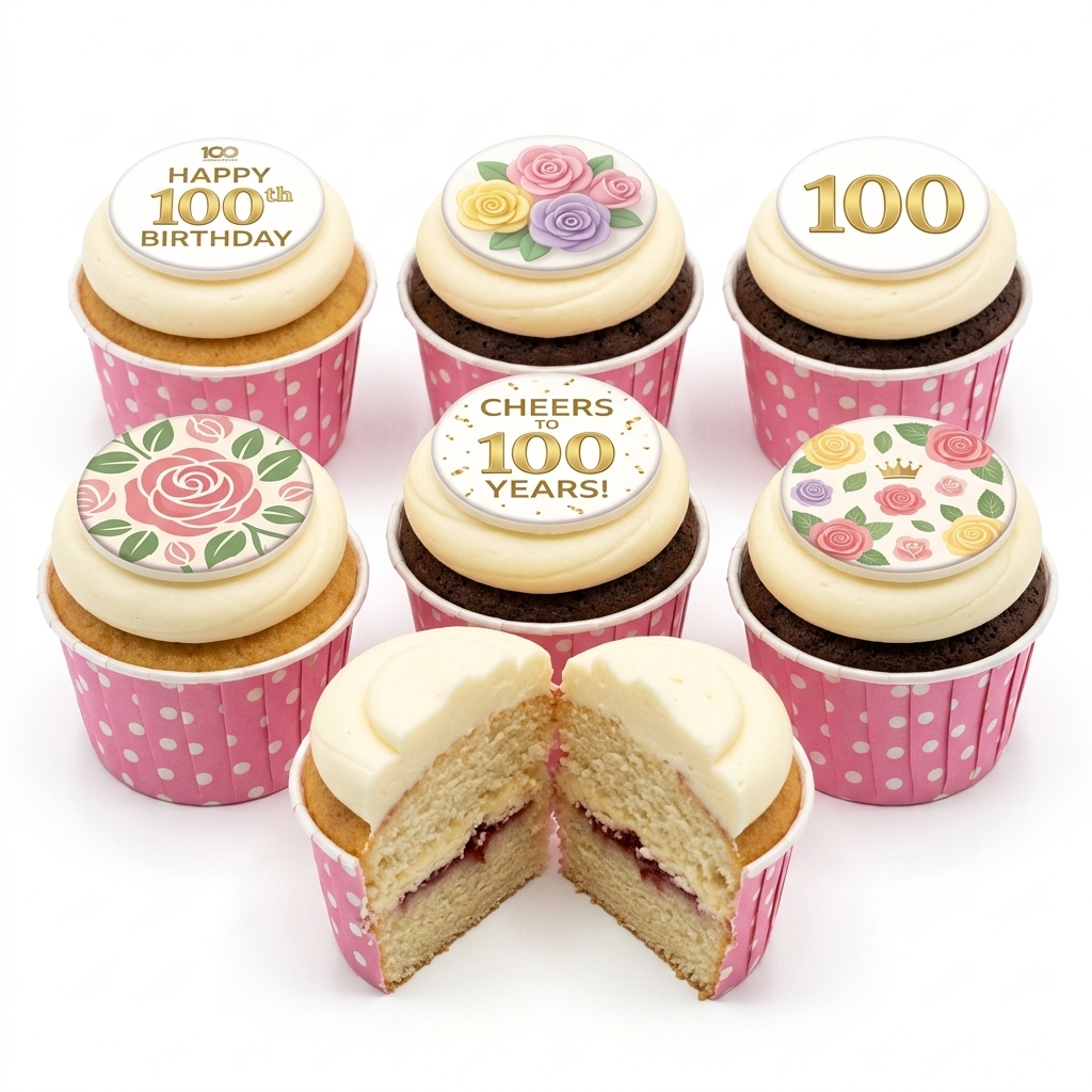 Floral 100th Birthday Cupcakes