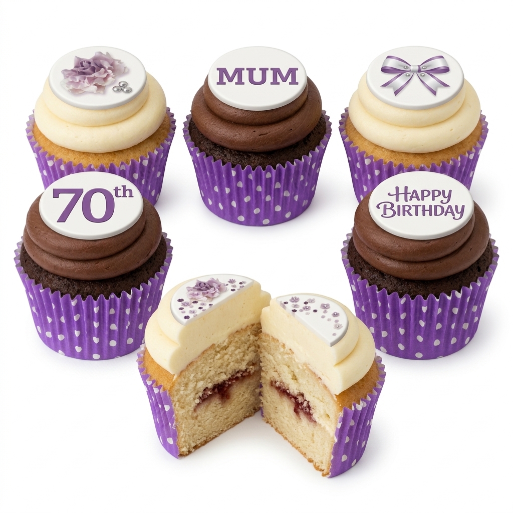 Elegant Purple Floral Birthday Cupcakes with Custom Age