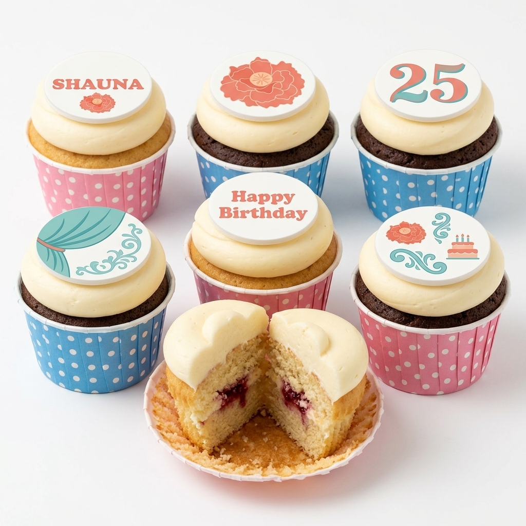 Floral Birthday Cupcakes for Her with Custom Toppers