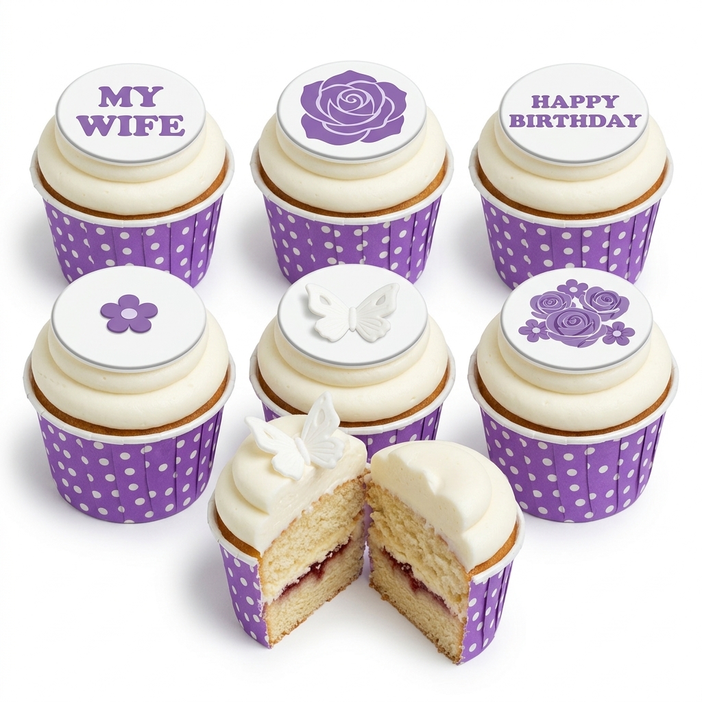 Purple Floral Birthday Cupcakes for Her