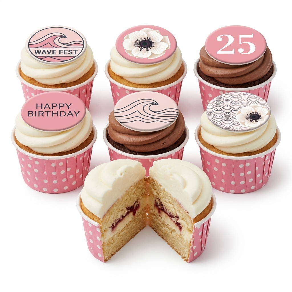 Elegant Floral & Wave Birthday Cupcakes