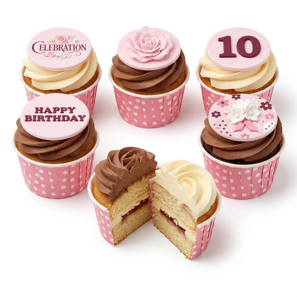 Floral Birthday Cupcakes with Custom Age Toppers