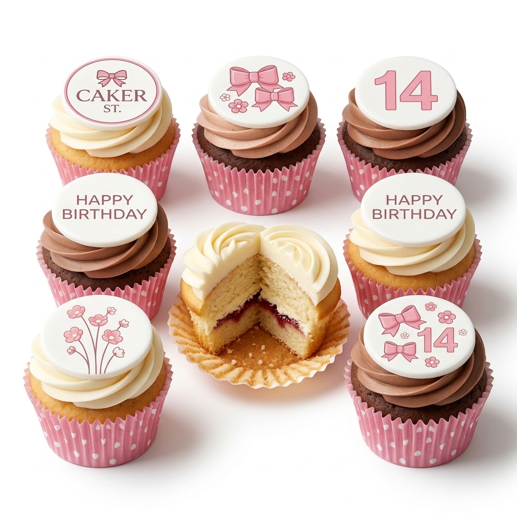 Girly Bows & Flowers Birthday Cupcakes