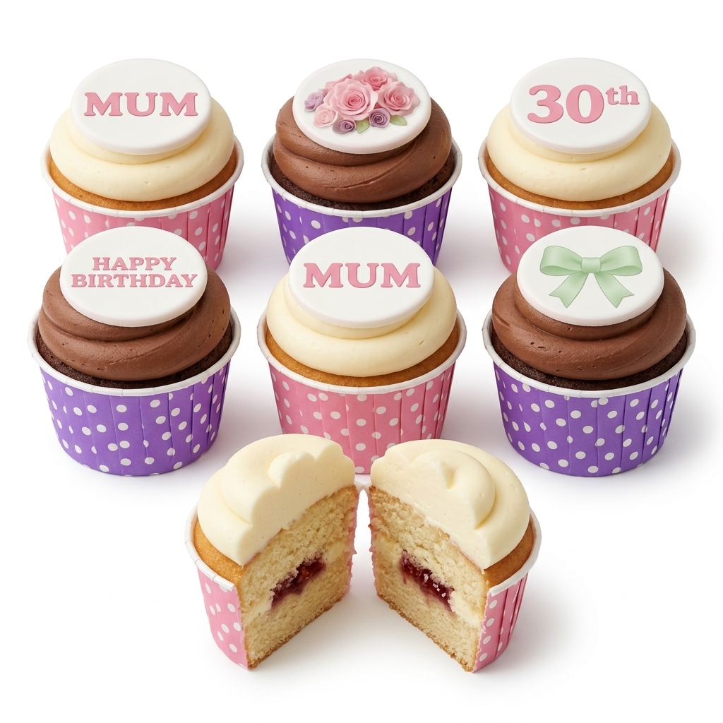 Elegant Birthday Cupcakes for Her with Custom Toppers