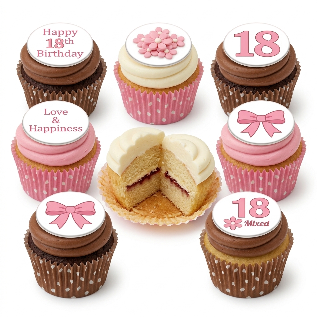 Pink Floral & Bow Birthday Cupcakes for Her