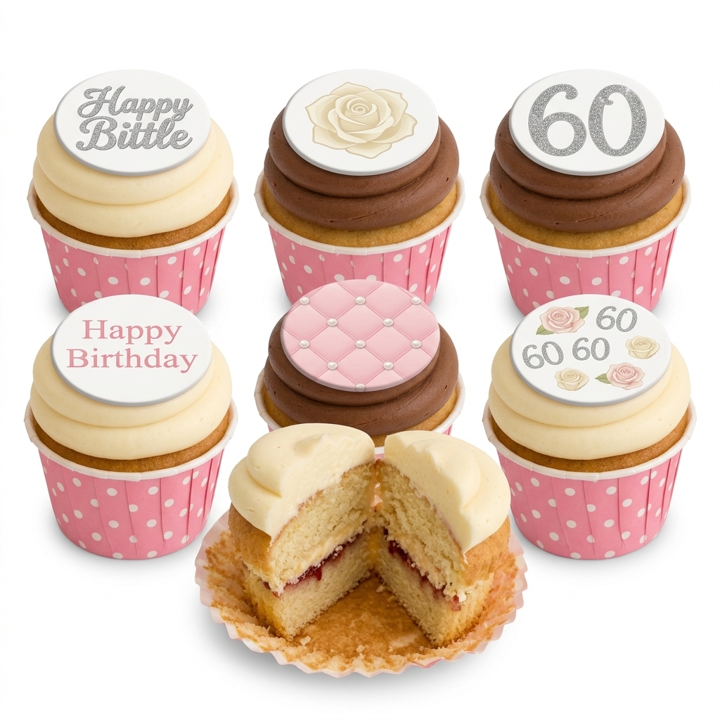 Elegant Ladies Birthday Cupcakes with Custom Toppers