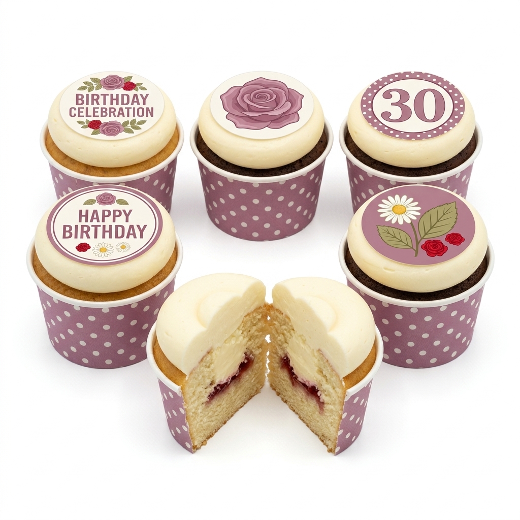 Floral Birthday Cupcakes for Her with Custom Age Topper