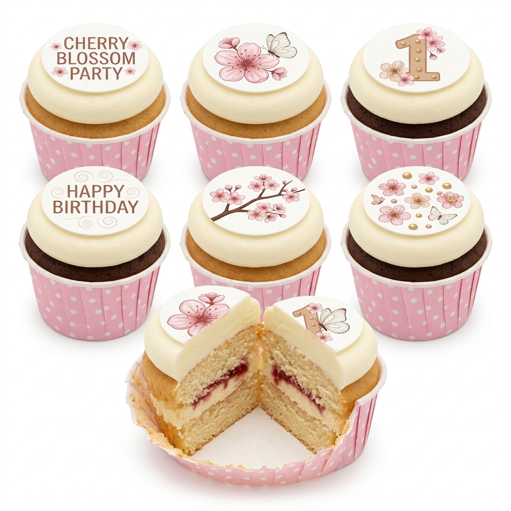 Cherry Blossom Birthday Cupcakes with Custom Age Topper