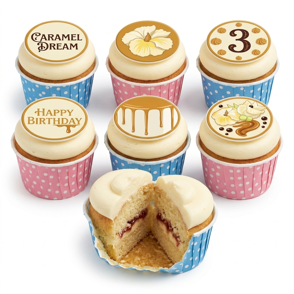 Caramel Dream Birthday Cupcakes with Custom Age Toppers