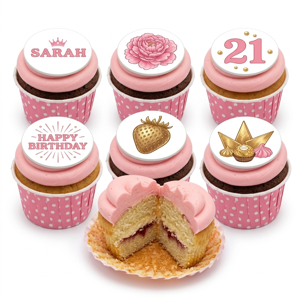 Pink Floral Birthday Cupcakes for Her