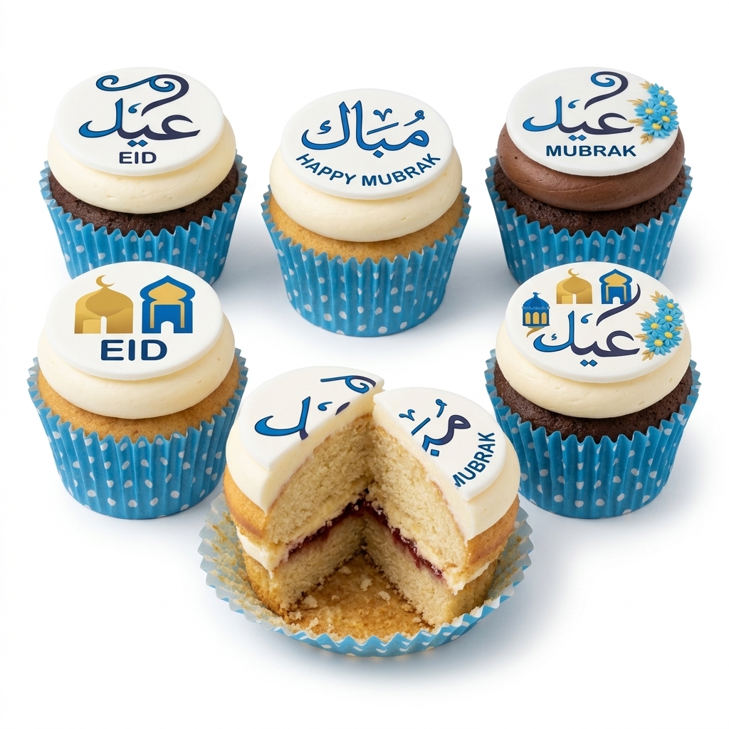 Eid Mubarak Cupcakes with Mosque & Floral Design