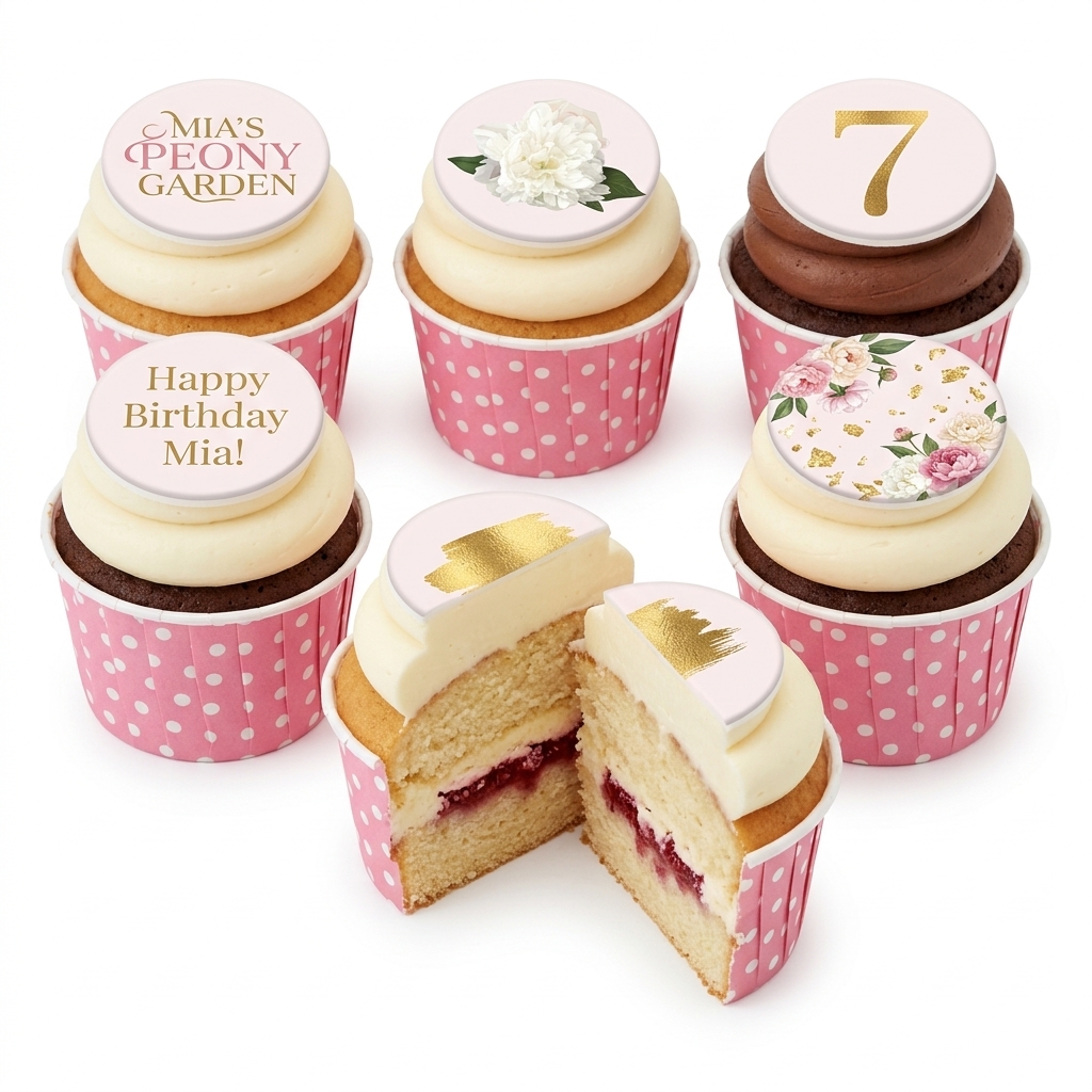 Floral Birthday Cupcakes with Custom Age Topper