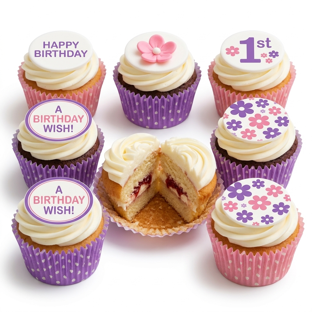 Floral Birthday Cupcakes with Custom Age Topper
