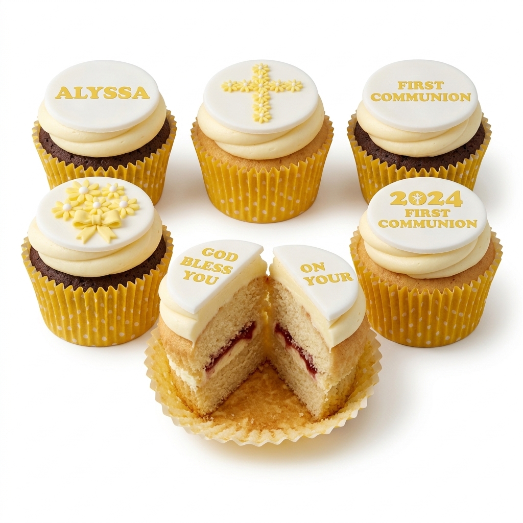 Elegant First Communion Cupcakes with Custom Name & Year