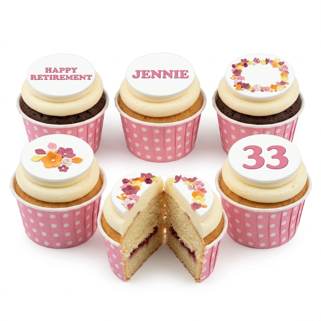 Elegant Floral Birthday Cupcakes with Custom Toppers