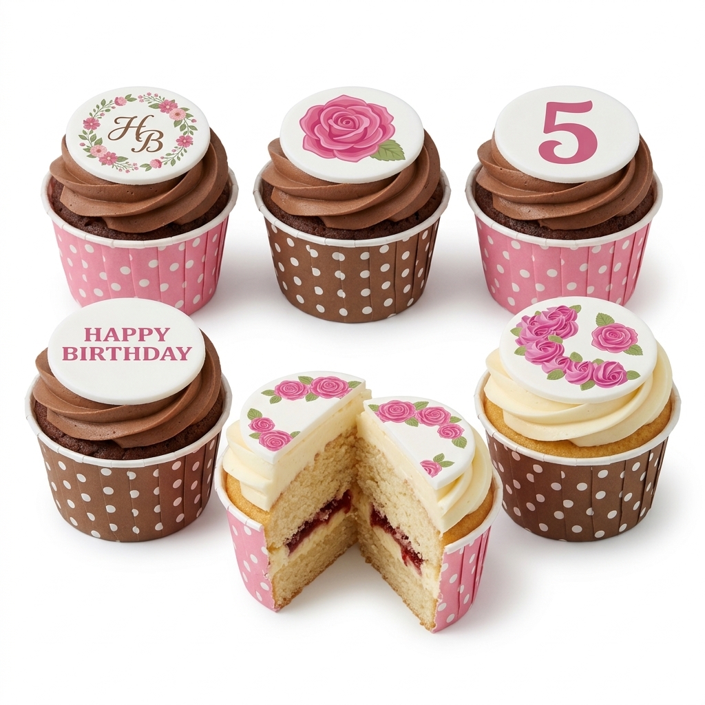 Floral Birthday Cupcakes with Custom Age Toppers