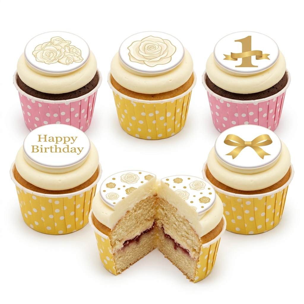 Elegant Gold Floral Birthday Cupcakes